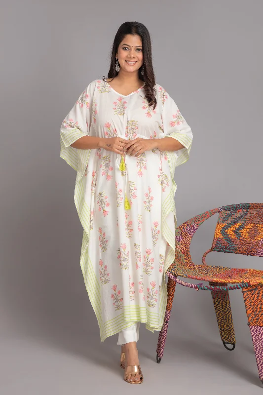 Great Deals Suti Women Mul Cotton Beautiful Printed Kaftan With Drawstring At Waist