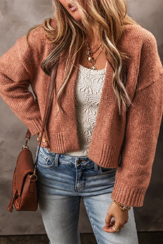 Bargain Prices Drop Shoulder Open Front Cropped Cardigan
