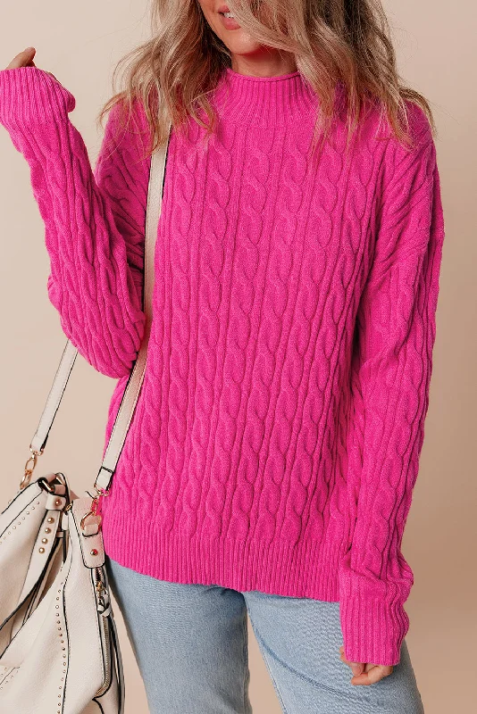 Weekend Deals That Sizzle KaleaBoutique Solid Cable Knit High Neck Drop Shoulder Sweater