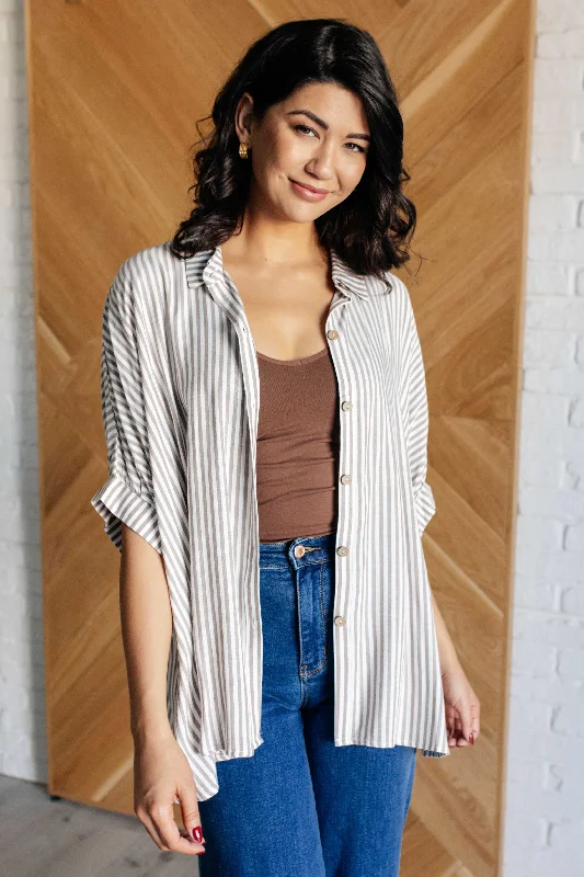Weekend Offers That Excite Boxy Striped Button Up in Mocha