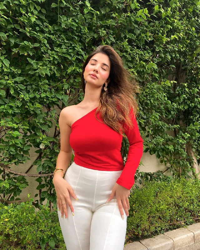 Price Drop Regan Red One Shoulder Top