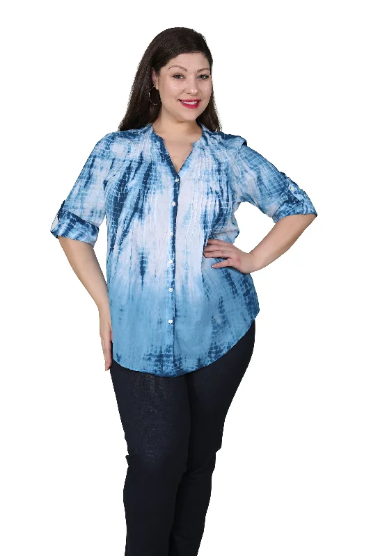 Steal Deal Plus Size Tie Dye Pleated Tunic