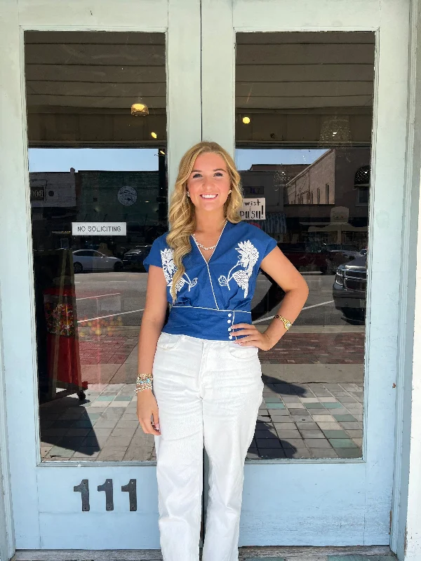 Daily Specials Blue Willow Cropped Top