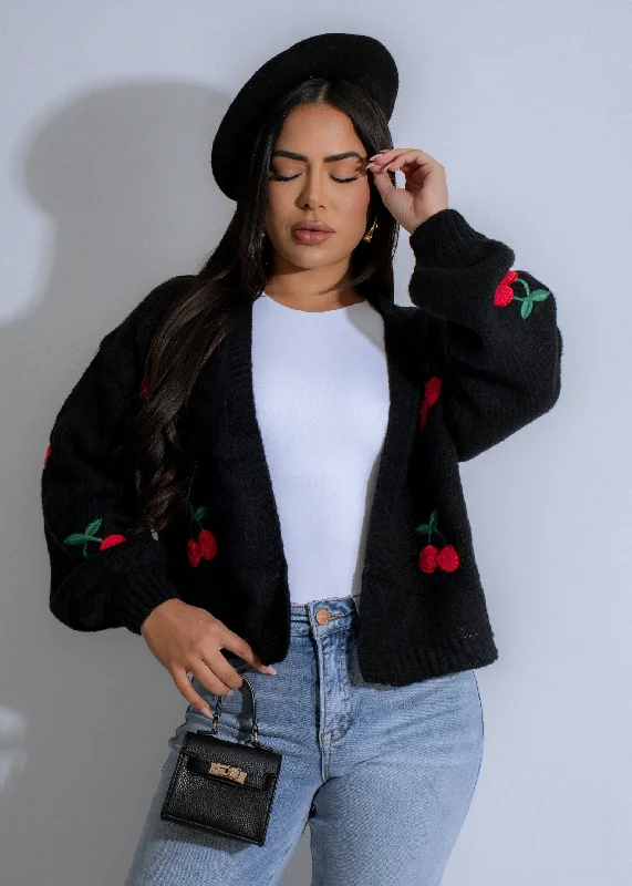 Price Slash Cherry Delight Knit Sweater Black