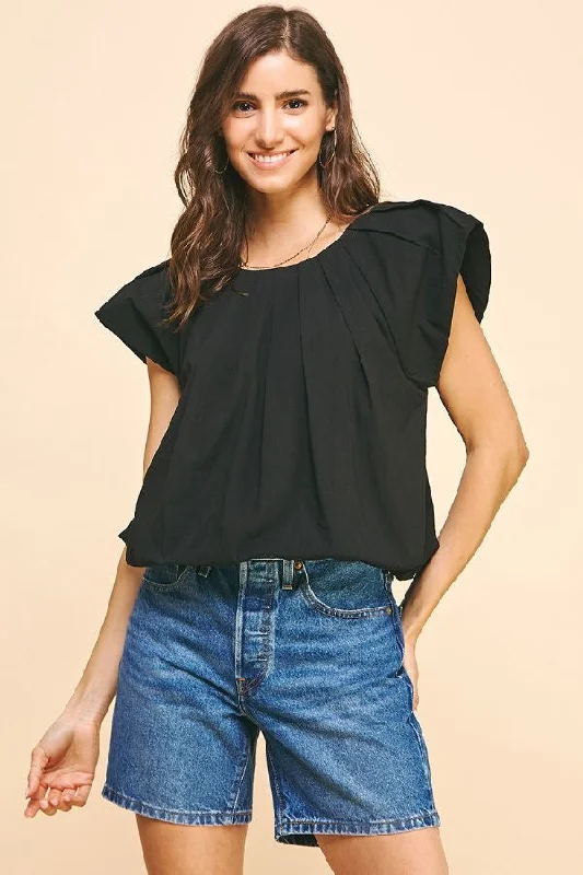 Must-Have Deals Pinch Pleated SS Woven Top BLACK