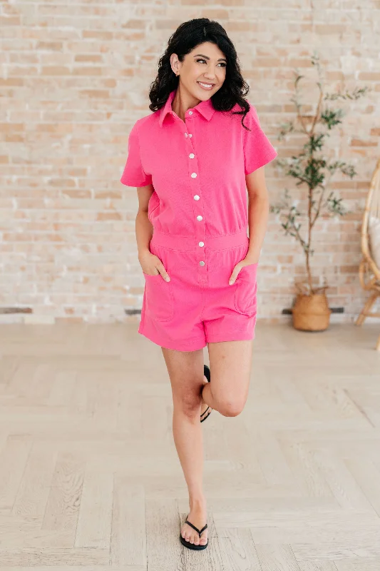 Weekend Discounts to Enjoy Break Point Collared Romper in Hot Pink