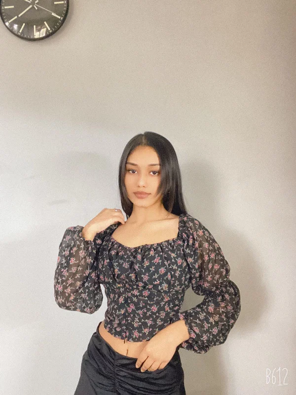 Seasonal Clearance Spring fling black floral top