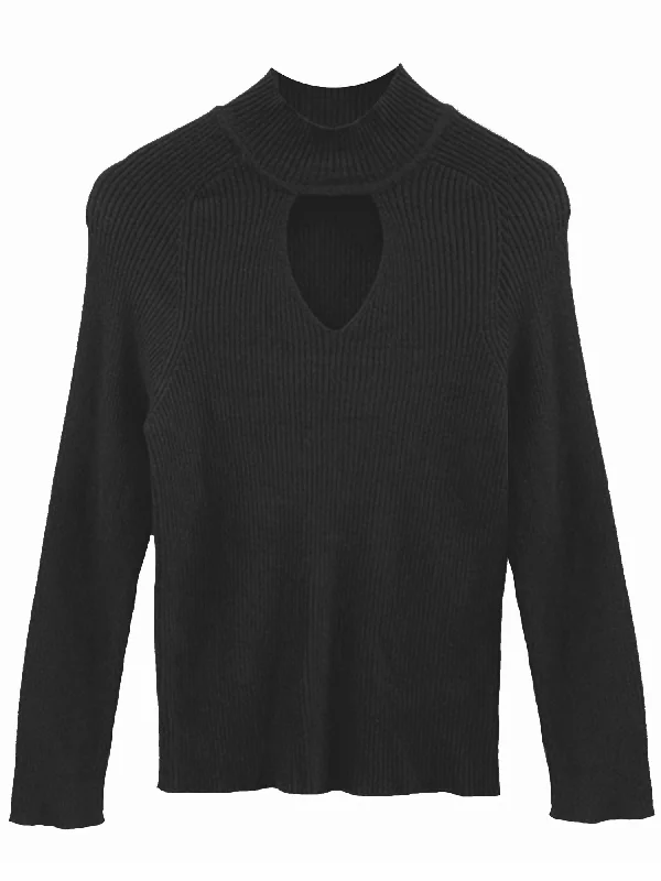 Super Savings Black Ribbed Knit Sweater With Keyhole Size Medium