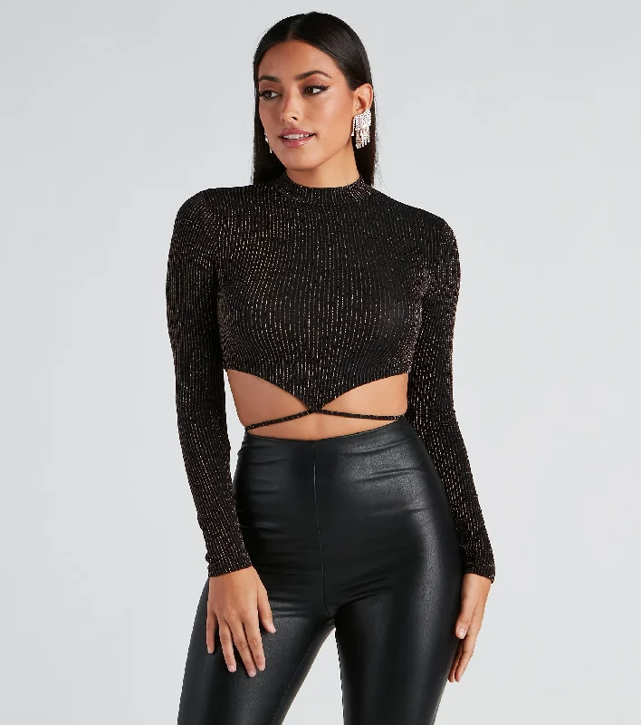 Mega Sale Night Life Metallic Knit Crop Top