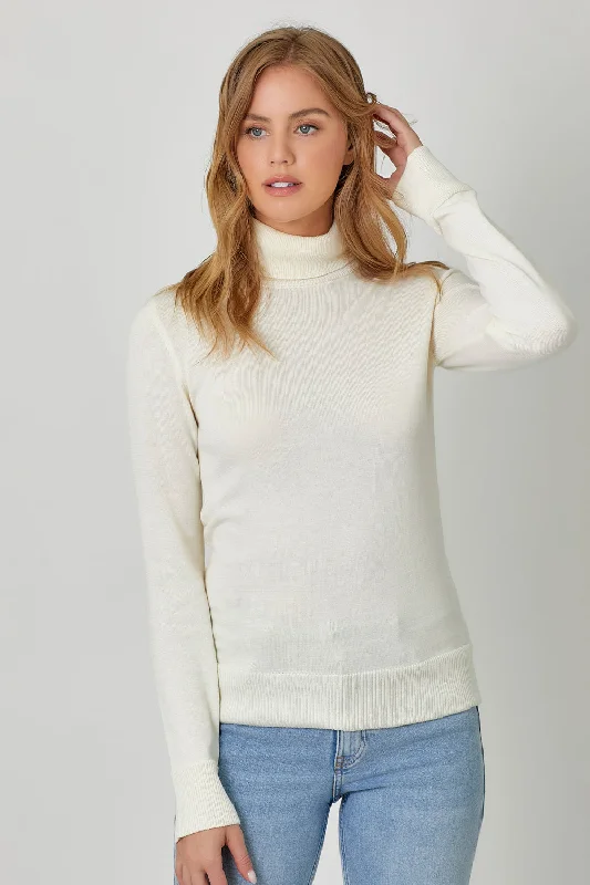 Limited Time Discount Fitted Turtleneck Sweater in Ivory