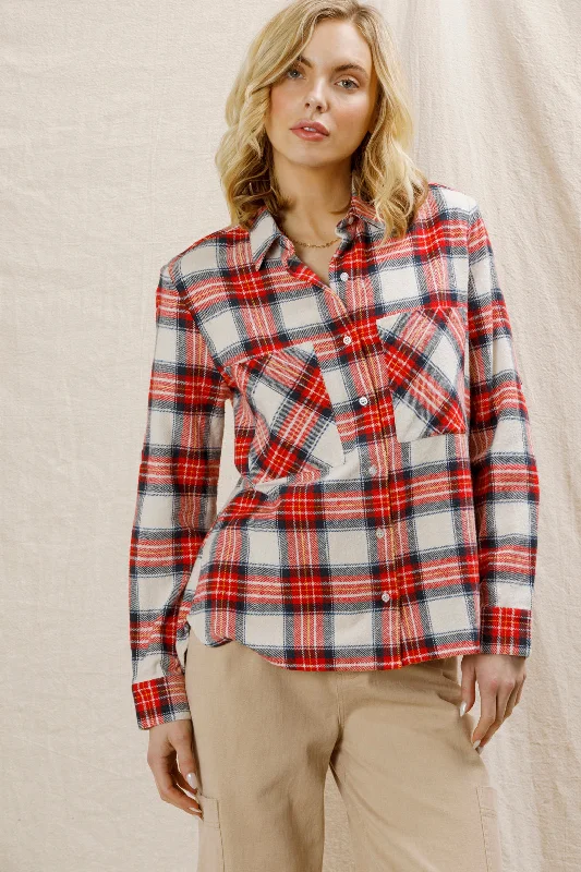 Price Fest Red Long Sleeve Plaid Button Down