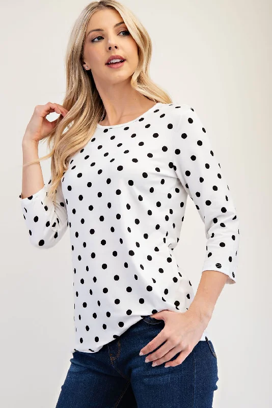 Weekend Savings Spectacle Celeste Full Size Polka Dot Round Neck Three-Quarter Sleeve T-Shirt Weekend Savings Spectacle Celeste Full Size Polka Dot Round Neck Three-Quarter Sleeve T-Shirt