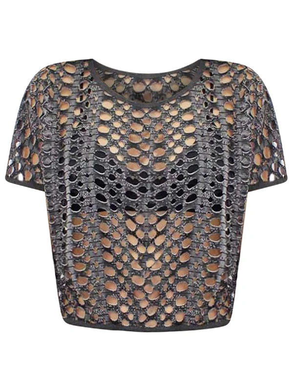 Quick Sale Short Sleeve Crop Top With Hole Cut-Outs