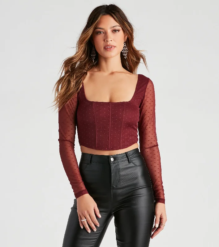 Deep Discounts Eyes On Polka Dot Mesh Corset Top