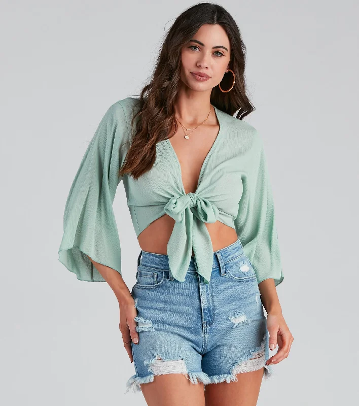 Don’t Miss Out Breezy Style Kimono Tie-Front Top