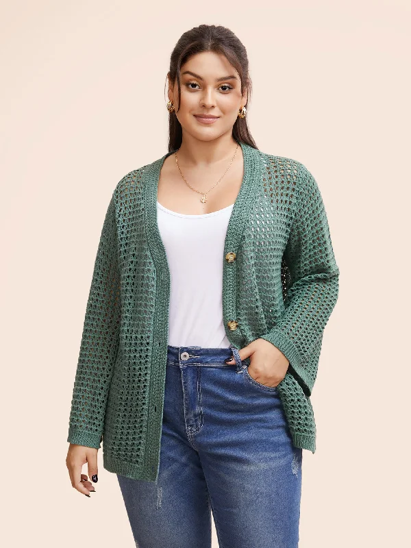 Major Savings Cotton Texture Cut Out Bell Sleeve Cardigan