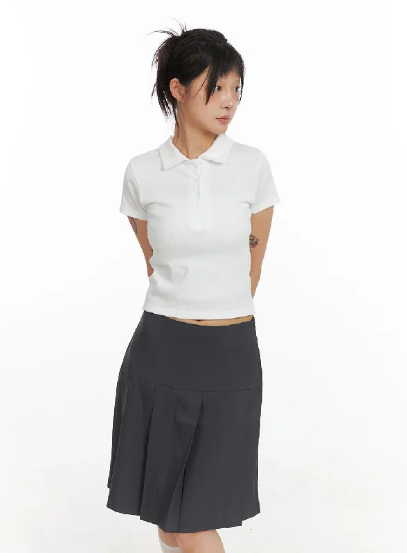 Weekend Specials to Savor Collar Buttoned Polo Crop Top CL415