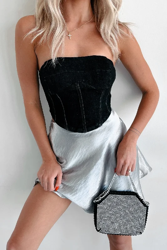 Markdown Madness Burned Bridges Strapless Denim Crop Top (Black)