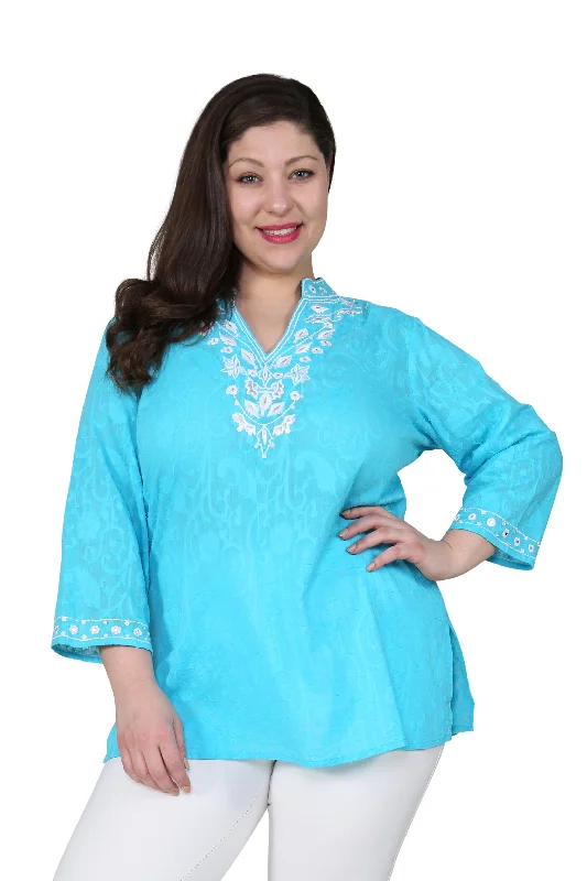 Midnight Sale Plus Size Floral Embroidered Tunic Top