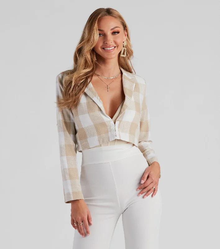 Unmissable Offer Girl On The Run Plaid Crop Blazer