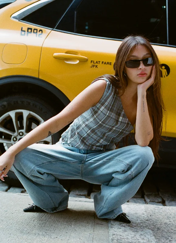 Weekend Wonders Await! Got Me Started One Shoulder Top - Grey Plaid