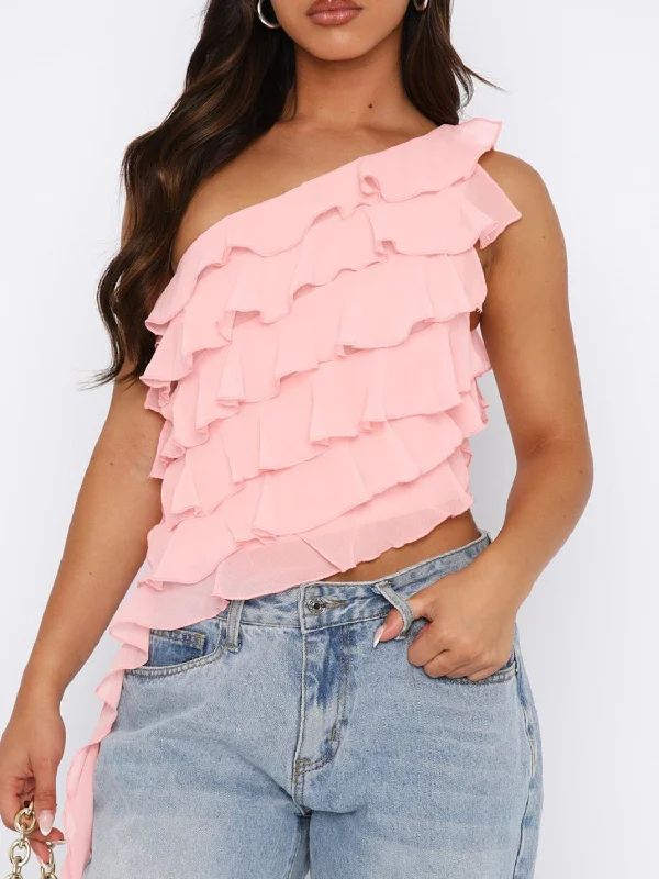 Deal Alert Layered Ruffled One Shoulder Tank