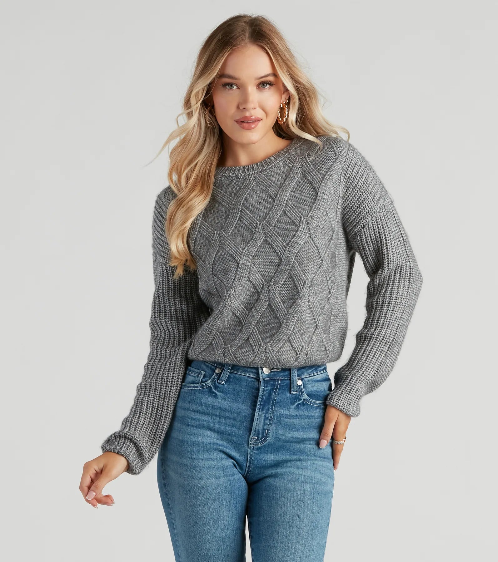 Don't Delay Cable Knit Vibes Crop Sweater