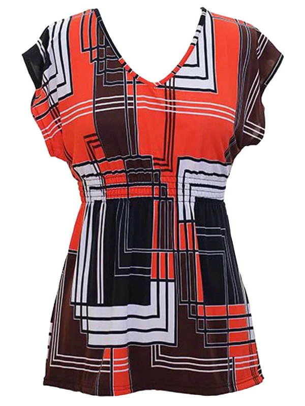 Weekend Deals That Wow Orange Brown White Geometric Print Flowing Top Size Medium