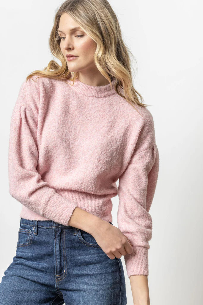 Massive Deal Pleated Sleeve Crewneck in Peony