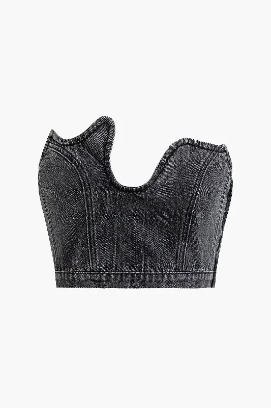 New Arrival Asymmetric Denim Tube Top