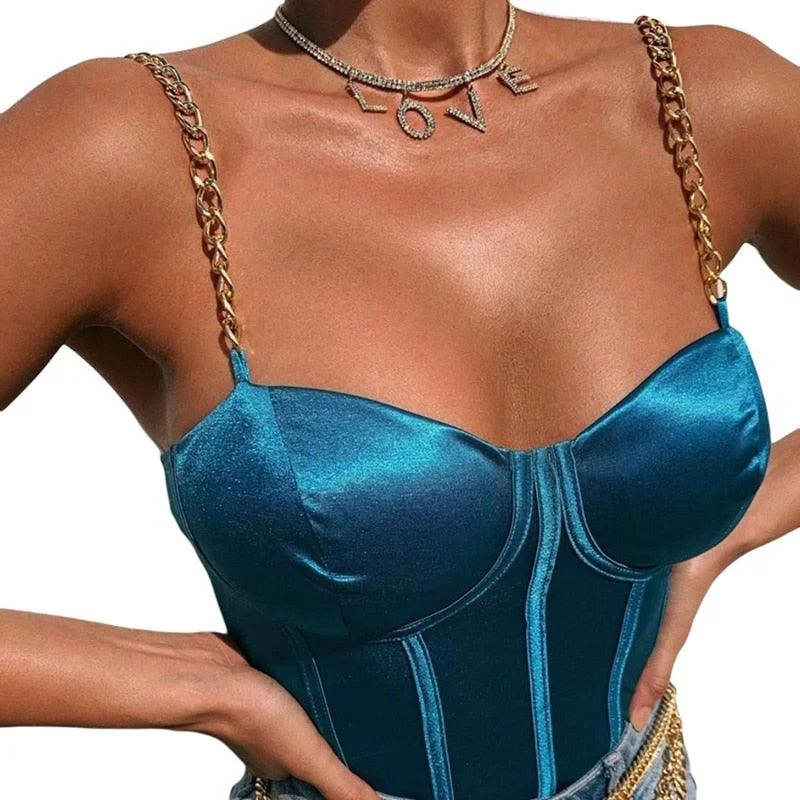 Take Action Blue Satin Corset Top