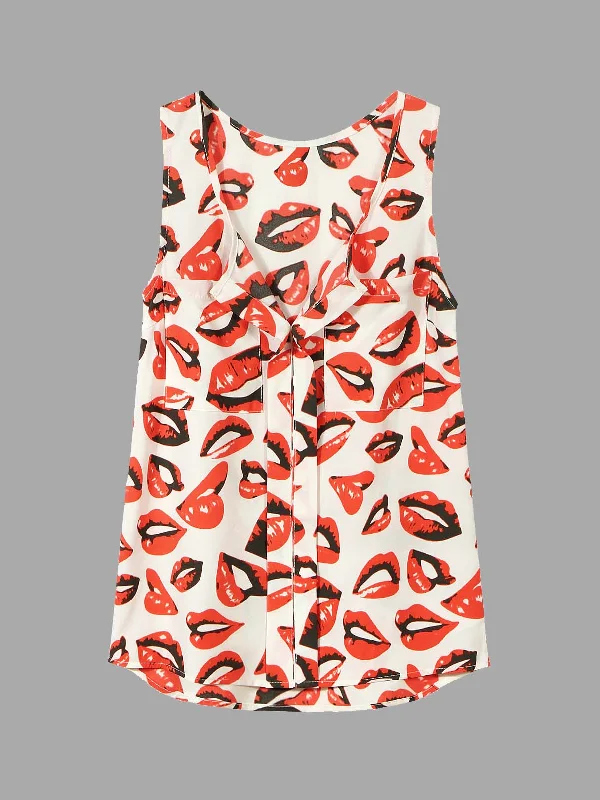 Midnight Sale Custom V-Neck Lip Print Cami Top With Utility Pocket