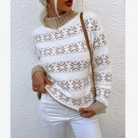Final Offer Half High Neck Snowflake Sweater Women Wholesale