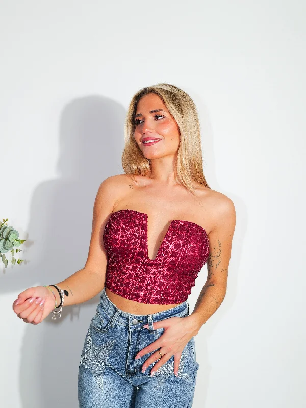 Half Price Top burgundy glitter peak band
