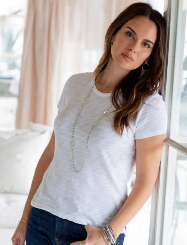 Steal Deal Erin Gray Designs Short Sleeve Basic Jeans Crew - White