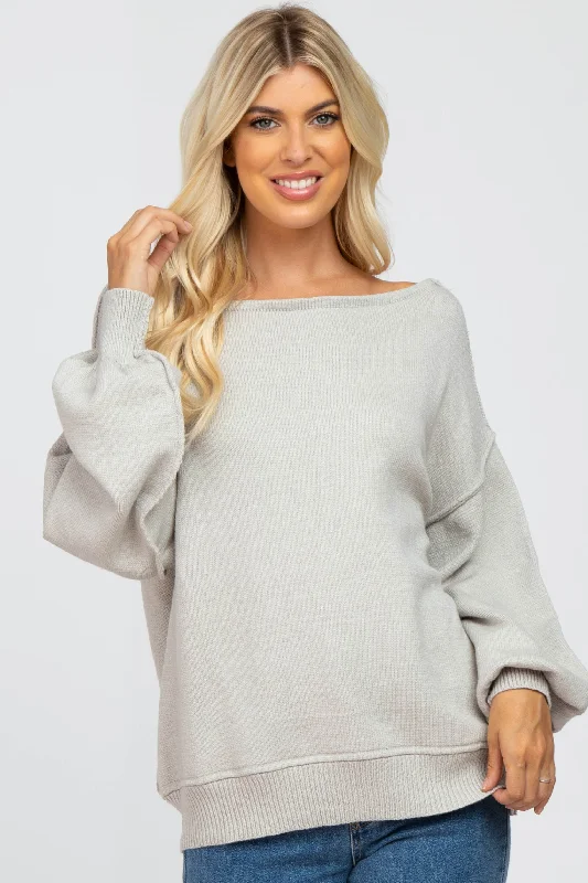 Epic Value Grey Boat Neck Bubble Sleeve Sweater