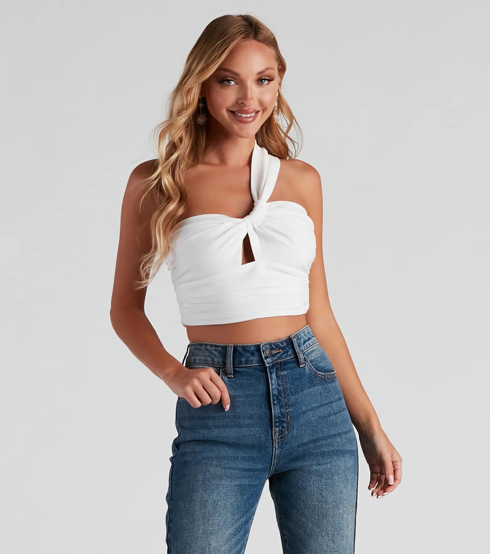Online Specials One Sided Linen Ruched Crop Top
