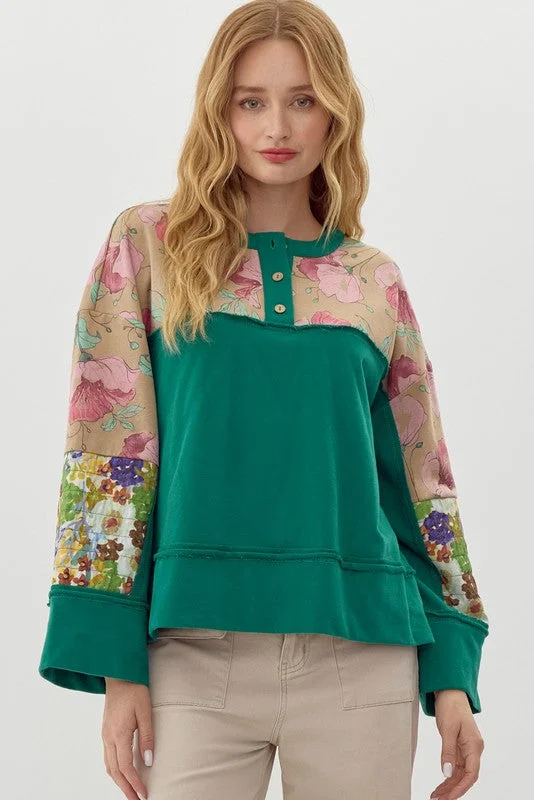Great Bargain Feeling Floral Green Top