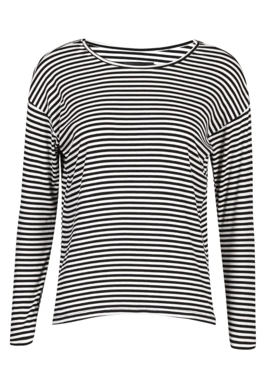 Limited Availability Liberte - Natalia-Ls-Boxy-Blouse - Black Creme Small Stripe