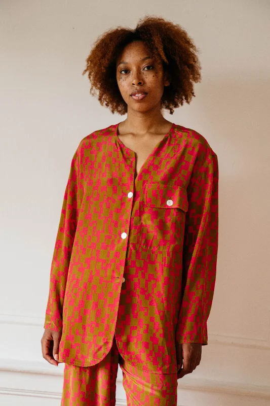Low Prices Studio Tetris Shirt- Hot Pink/ Cinnamon
