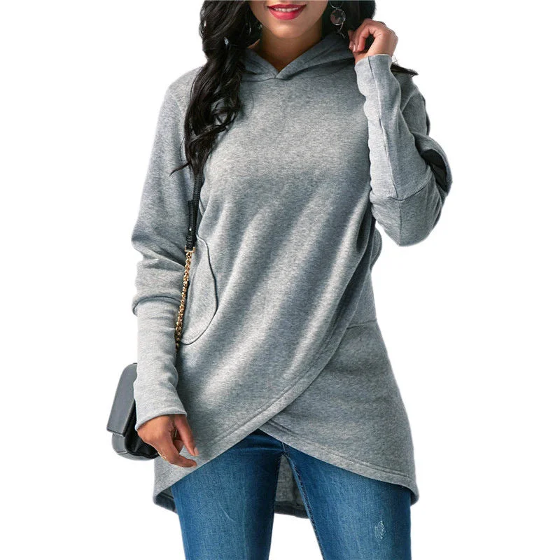 Amazing Deals Loose Hooded Irregular Long Sleeve Sweatshirt For Women Wholesale