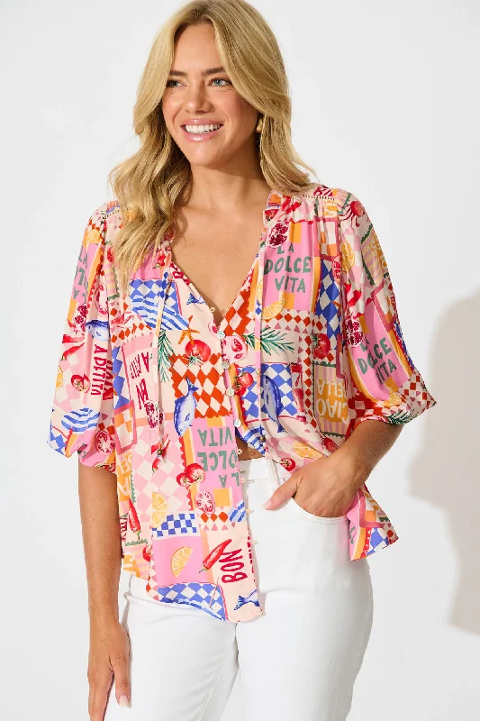 Celebrate the Weekend with Discounts Annelie Top In Multi Conversational Print