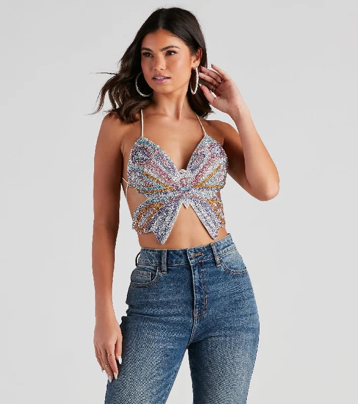 Act Fast Mystical Glam Butterfly Glitter Crop Top