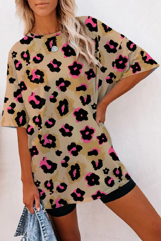 Weekend Savings Extravaganza Brown Cheetah Casual Oversized Boyfriend Style T Shirt
