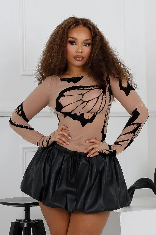 Weekend Discounts to Savor Midnight Burnout Butterfly Mesh Bodysuit