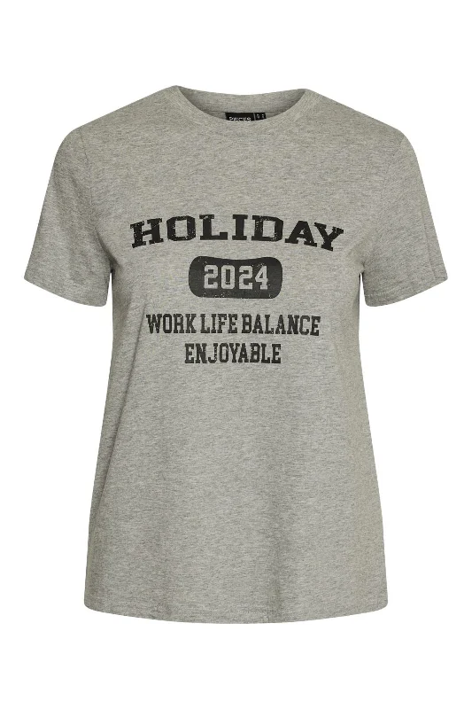 Massive Deals Pieces - Pcaya Ss Tee Mm - 4523982 Light Grey Melange Black Holiday