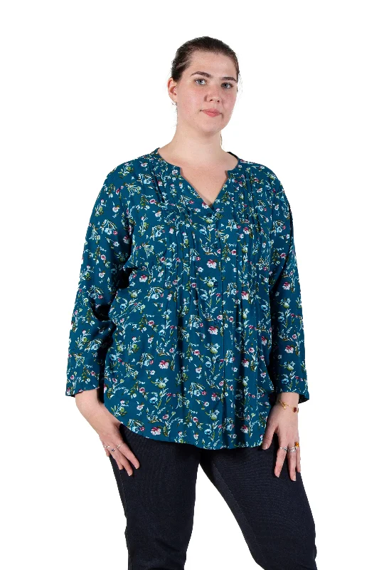 Weekend Discounts to Love Pleat Front Printed Rayon Top - Plus Size