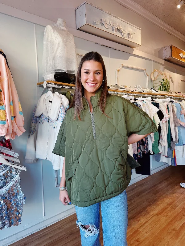 Weekend Savings Spectacular Olive Quilted Poncho Vest