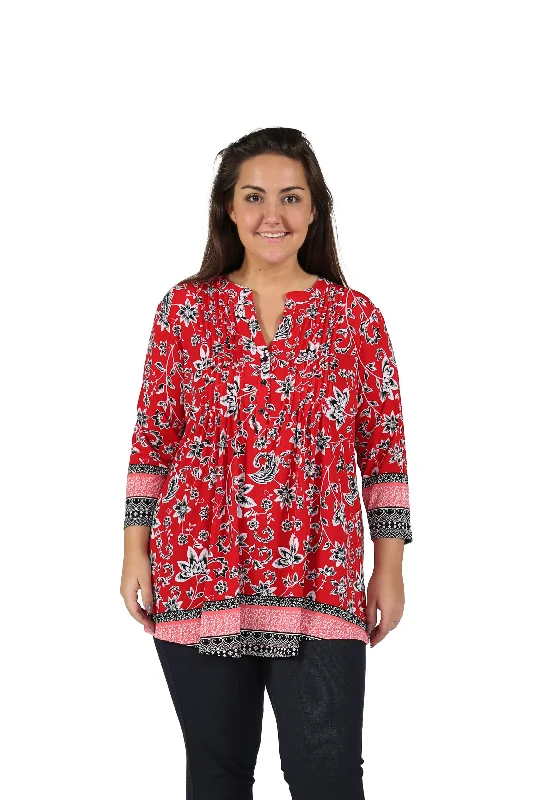 Special Discount Plus Size La Cera Pleat Front Printed Tunic With Border Print