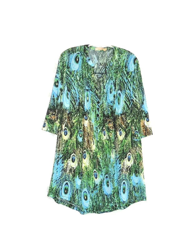 Value Deals Plus Size La Cera Pleat Front Printed Tunic Peacock